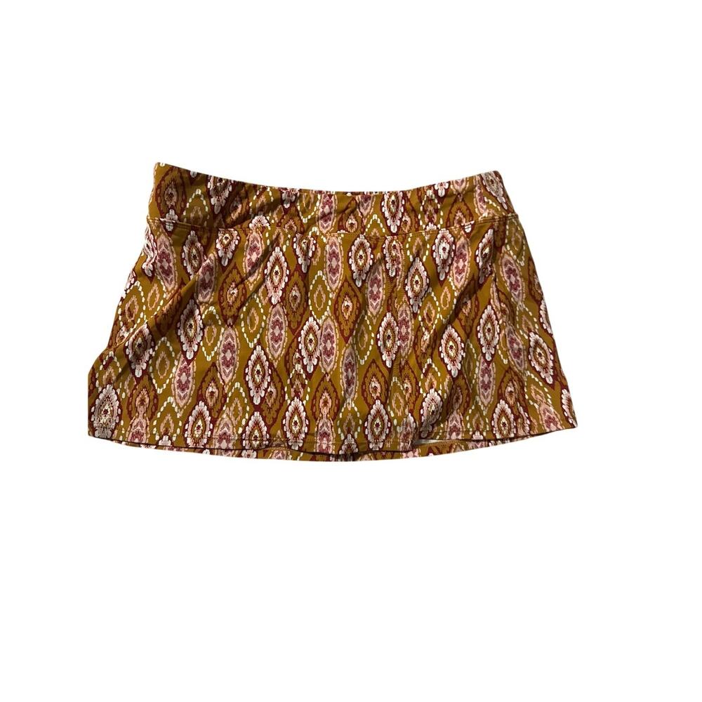 Garnet Hill Ikat Print Swim Skirt Mustard Burgundy Size 6